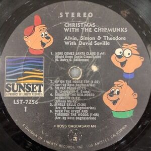 Christmas With The Chipmunks Vinyl LP Sunset LST-7256 Alvin Simon Theodore